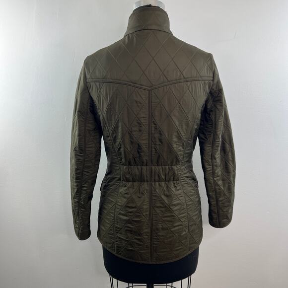 BARBOUR Cavalry Polarquilt Olive Green Jacket Quilted Snap Front Mock Neck Sz 4 - Picture 9 of 11